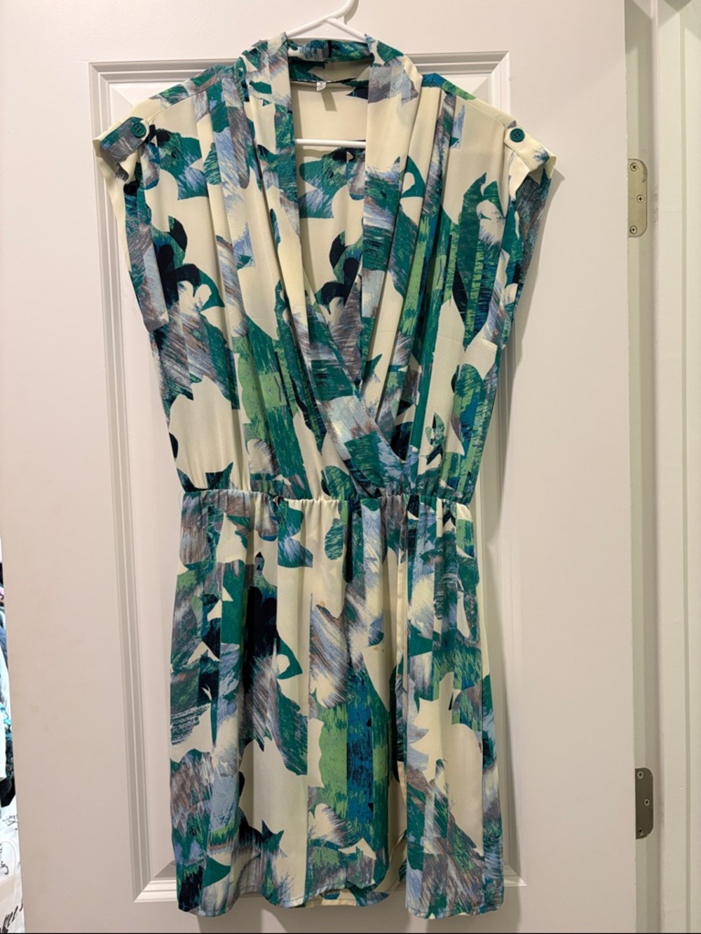 Collective Concepts Teal & Cream Abstract Sleeveless Dress